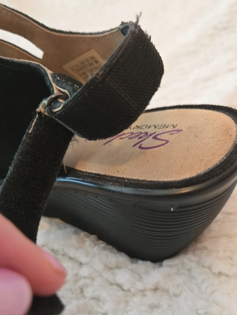 Skechers Black Strappy Suede Wedge Sandals